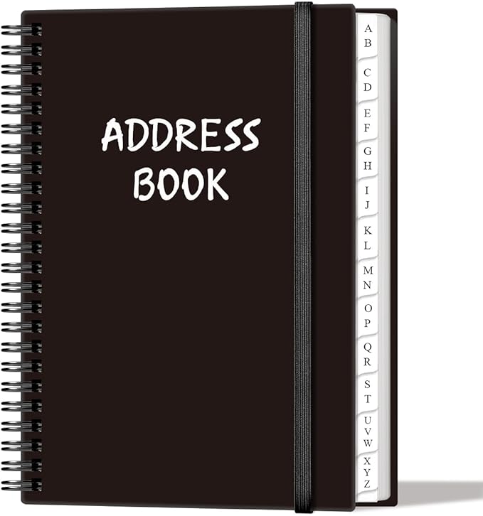 Address Book with Alphabetical Tabs - A5 Telephone & Address Book with Address Contacts, Special Date, Phone, Birthday & Internet Login Password for Home and Office, 6.2" x 8.5", Black