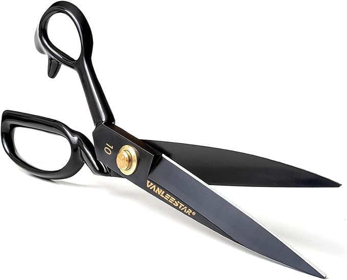 Fabric Scissors - 10 Inch (25.4 cm) High Carbon Steel Sharp Scissors for Cutting Cloth, Clothing, Leather, Raw Materials (Right Hand, Black)