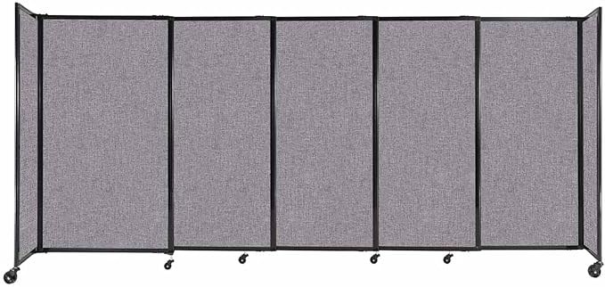 Versare Straightwall Sliding Portable Wall Partition | Freestanding Office Dividers | Locking Wheels | Temporary Room Separator | 11'3'' Wide x 5' Tall Cloud Gray Fabric Panels