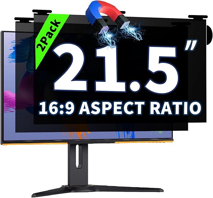 [2 Pack] 2 Pack Magnetic Hanging Computer Privacy Screen 21.5 Inch for 16:9 Widescreen Monitor, Removable Privacy Screen Anti Glare Blue Light Computer Screen Privacy Shield, Anti-Scratch