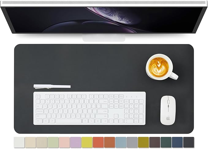 Leather Desk Mat - Non-Slip PU Desk Pad for Office and Home - Desk Organization and Accessories - Ideal for Large Mouse Pad and Desk Mats on Top of Desks (Black,27.6"x 13.8")
