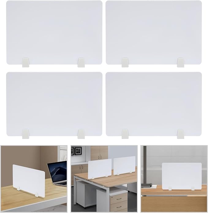 4PCS Desk Dividers Office Partitions, Privacy Desk Panel Protective, Acrylic Plexiglass Shield with Clamps for Offices Schools Call Centers - 23.6”L X15.8”W