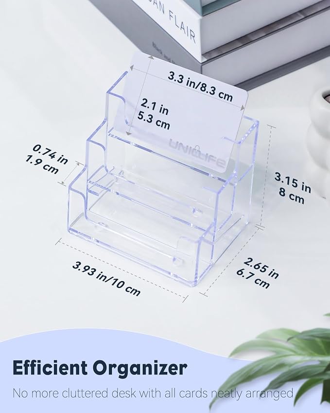 Uniclife Acrylic Business Card Holder for Desk 3 Slots Clear Business Card Display Stand for Men & Women Desktop Business Card Organizer Card Stand for Office Home Exhibition, 180 Card Capacity