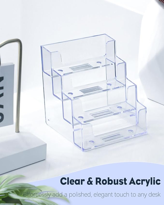 Uniclife 2 Pack Acrylic Business Card Holder for Desk 4 Slots Clear Business Card Display Stand for Men & Women Desktop Business Card Organizer Card Stand for Office Home Exhibition, 240 Card Capacity