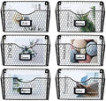 PAG-Mass 6 Pockets Hanging File Holder Wall Mount Mail Organizer Metal Chicken Wire Magazine Rack with Tag Slot, Black
