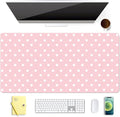 White Polka Dot Leather Desk Mat Extended Gaming Mouse Pad | Non-slip Large Writing Pad Laptop Blotter Computer Keyboard Mat | Cute Pink Desk Protector for Home Office 31.5" x 15.7"