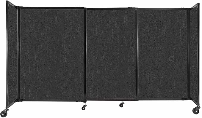 Versare Straightwall Sliding Portable Wall Partition | Freestanding Office Dividers | Locking Wheels | Temporary Room Separator | 7'2'' Wide x 4' Tall Black Fabric Panels