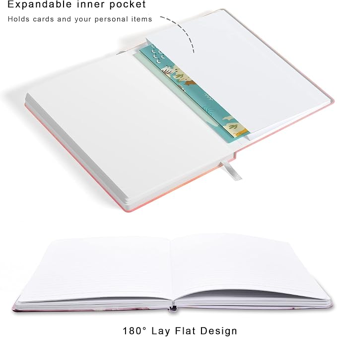 Lined Journal Notebook, Cute Hardcover Journal for Women, Medium 5.7 x 8.4 in, 160 Pages Thick Paper, Aesthetic Floral A5 College Ruled Notebook for Journaling Writing Work Office School, Pink