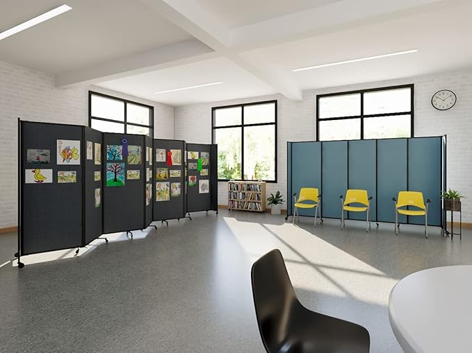Versare Straightwall Sliding Portable Wall Partition | Freestanding Office Dividers | Locking Wheels | Temporary Room Separator | 15'6'' Wide x 6'10'' Tall Ocean Fabric Panels
