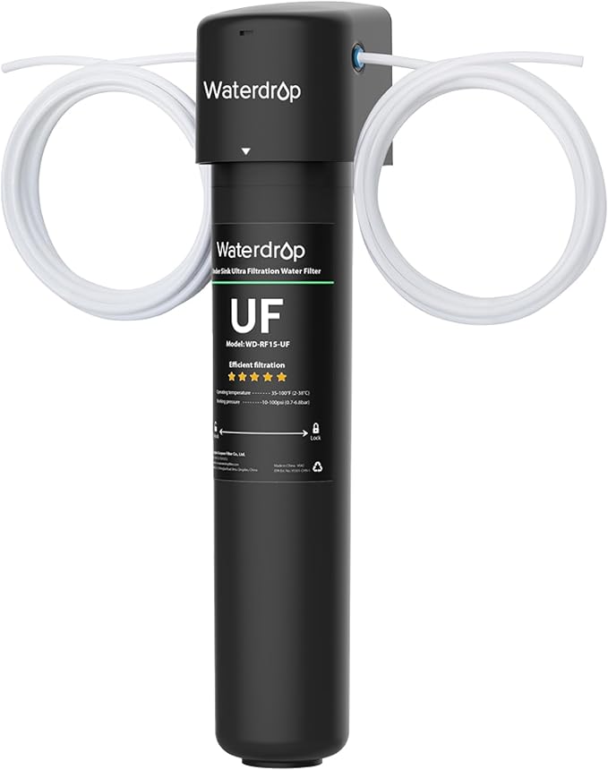Waterdrop 15UC-UF 0.01 μm Inline Water Filter for Refrigerator, 2 Years | In Line Water Filter for Icemaker, Ideal for Ice Maker, RV, Refrigerator, 1/4 inch Direct Connect, NSF/ANSI 42 Certified