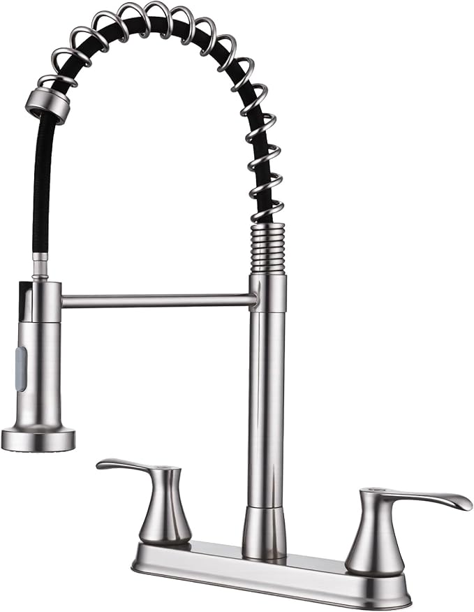 HOMELODY 2 Handles Kitchen Faucet with Pull Down Sprayer for 3 Hole Sink, 360° Rotating Spout Commercial 2 Handle Stainless Steel Kitchen Faucets with Deck Plate Brush Nickel
