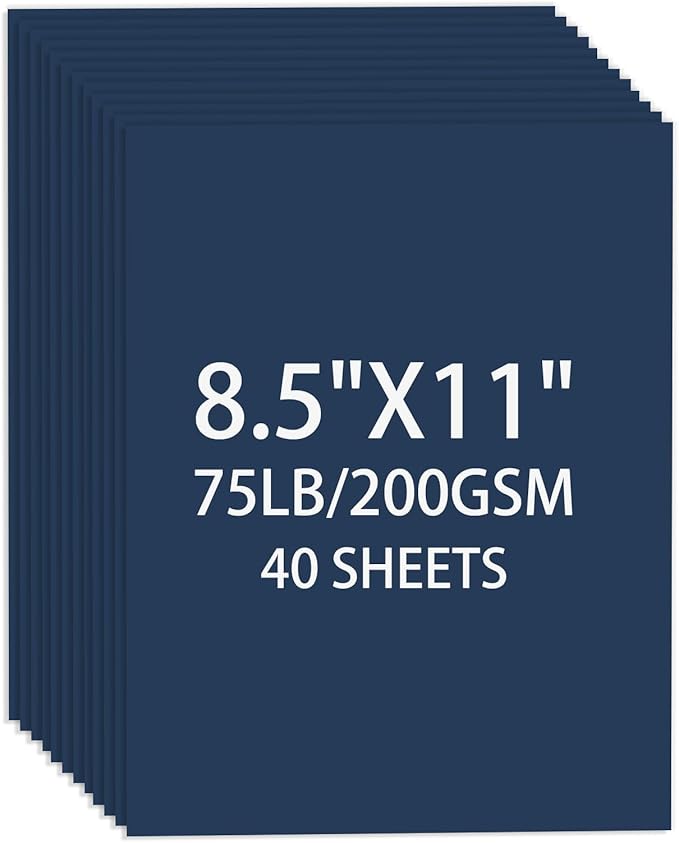 Cardstock 8.5 X 11, 40 Sheets Dark Blue Card Stock, 75lb/ 200gsm Copy Paper, Cardstock Printer Paper For Art, Drawing, Invitations, DIY Cards, Watercolor, Craft, Construction, School & Office Supplies