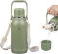 Konokyo Insulated Water Bottle with Handle and Strap,Vacuum Travel Tumbler with Cup Lid,Thermo Coffee Cup for Hot Cold Drinks 40 OZ,Army Green