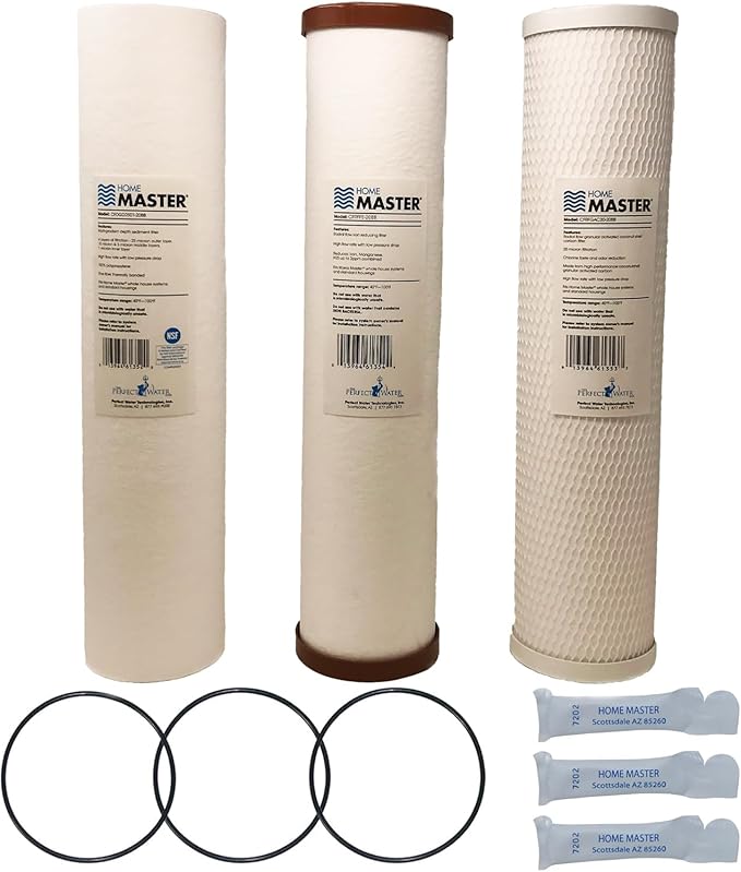 Home Master Whole House 4-Layer Sediment 25 to 1 Micron, Iron, Radial Flow GAC Carbon, 2 orings & Grease, 15gpm, Replacement Filter Set CsetBB3SmgFeC 20x4.5