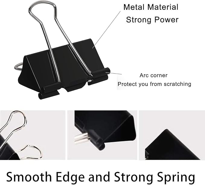 Large Binder Clips 1.6 Inch (60 Pack), Big Binder Clips for Office and Home Supplies, Black