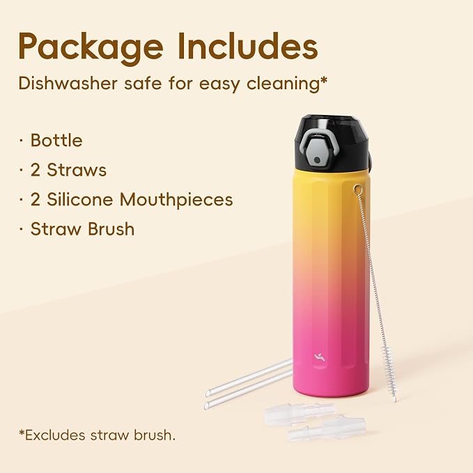 Konokyo FLOWPLAY 18oz Locking Push-Button Water Bottle with Silicone Spout,Leak-Proof,18/8 Stainless Steel Double-Wall Vacuum Insulated for Sports and Travel,BPA-Free,Rainbow