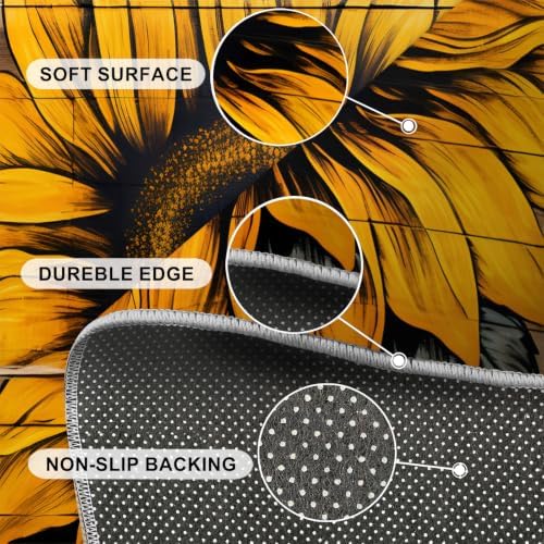 Sunflower Round Rug - 6ft Washable Sunflower Round Area Rug for Living Room, Western Country Circle Rugs Soft Non-Slip Carpet for Bedroom Dining Table Decor Mat