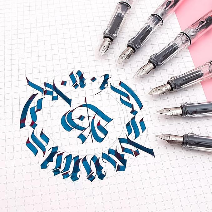 Lanxivi Calligraphy Fountain Pen Set, 6 Assorted Tip Sizes and Color for Art Drawing and Writing Signature