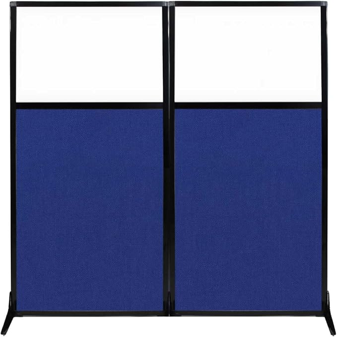 Versare Workstation Partition | Portable Wall Divider | Modern Office Cubicle | Free Standing Privacy Screen | Flexible Work Space | 66" x 70" W/Window, Royal Blue Fabric Panels