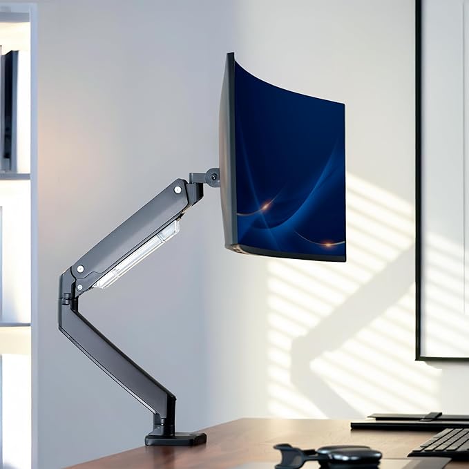 VIVO Premium Aluminum Monitor Arm for Ultrawide Screens up to 49 inches and 33 lbs, Heavy Duty Single Desk Mount, Pneumatic Height, Max VESA 100x100, Black, STAND-V101G1