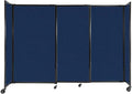 Versare Straightwall Sliding Portable Wall Partition | Freestanding Office Dividers | Locking Wheels | Temporary Room Separator | 7'2'' Wide x 5' Tall Navy Blue Fabric Panels