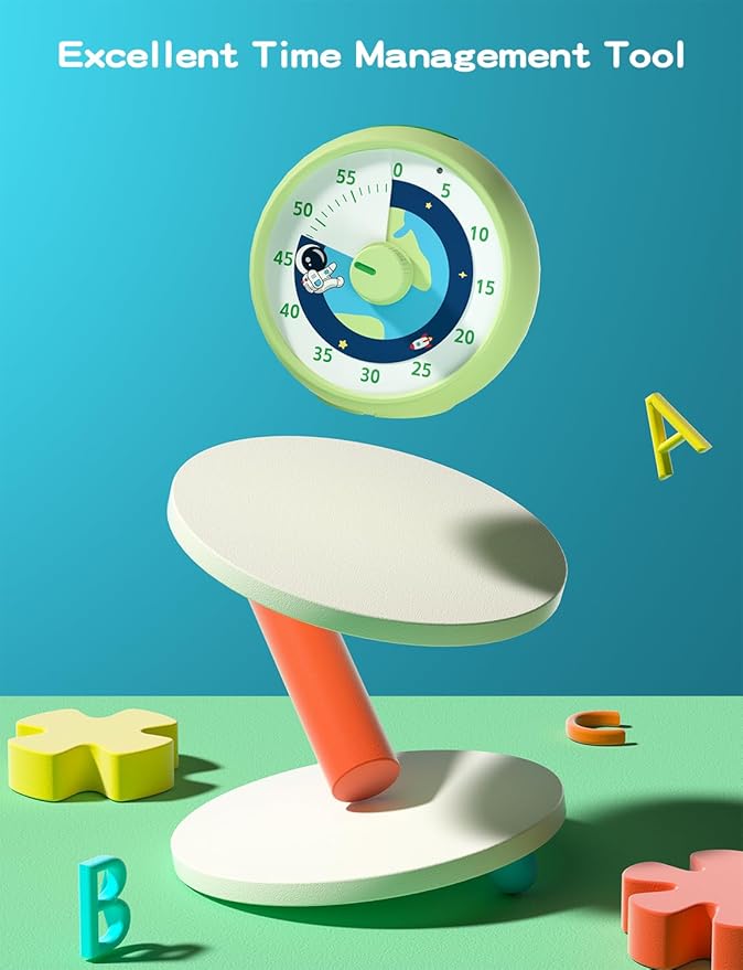 Visual Timer for Kids, 60-Minute Countdown Timer for Classroom Office Kitchen, Desk Timer Kids Time Management Tools with Silent Operation, Pomodoro Time Rainbow Pattern