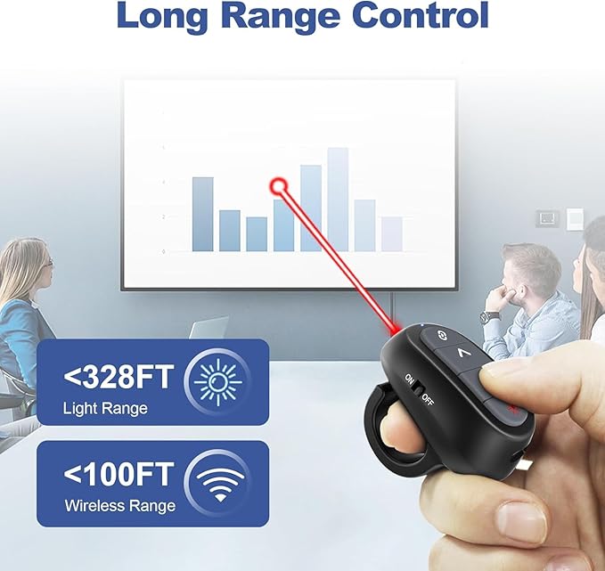 (2 Units) Presentation Clicker PowerPoint Wireless Presenter Remote: Laser Pointer Finger Ring Computer Project Power Point PPT Clicker for Laptop Office, Slideshow Google Slide Advancer Rechargeable