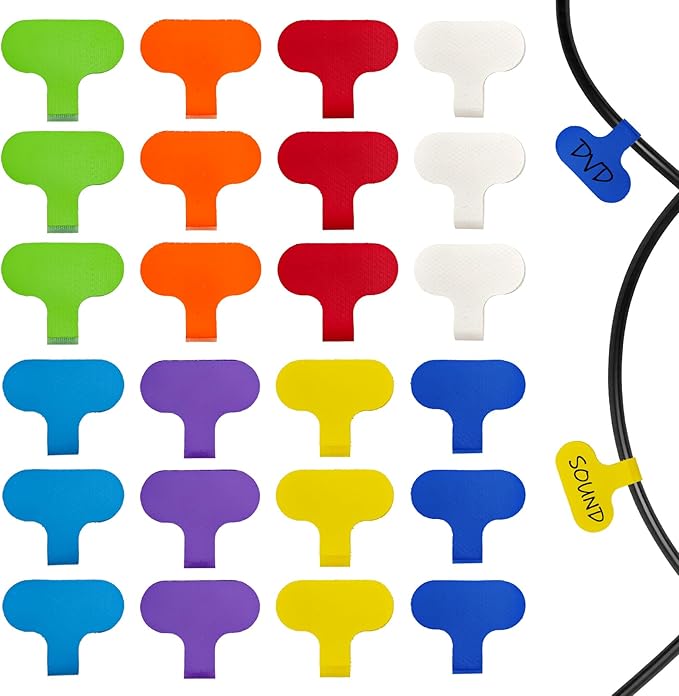 24 Pcs Cable Cord Labels,Wire Labels, Cable Tags, Computers Cable Management and Identification,Multicolored Handwriting Cable Tags