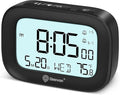 Geevon Small Travel Alarm Clock, Digital Alarm Clocks for Bedrooms Home Office, Battery Operated Desk Clock with 3 Inch Large Display, 2 Alarms, 5s Backlight, Snooze, Indoor Temperature, Black