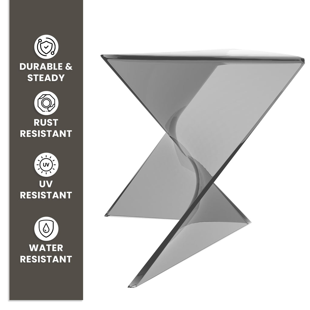 15.75" Stackable Weather-Resistant Plastic Triangular Side Table - Clear Smoke Accent End Table for Indoor & Outdoor Use