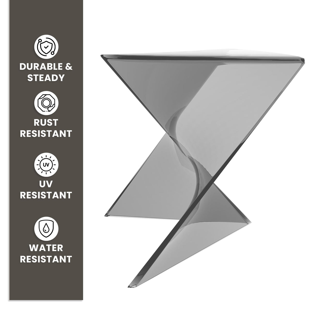 15.75" Stackable Weather-Resistant Plastic Triangular Side Table - Clear Smoke Accent End Table for Indoor & Outdoor Use