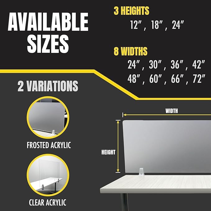 OBEX Frosted Acrylic Desk-Mounted Privacy Panel — 12" × 24"