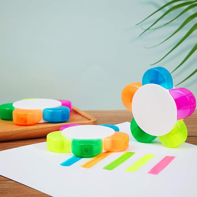 Outus 6 Pieces Petals Highlighters Assorted Colors Back to School Flower Shape Watercolor Highlighter Pens 5-in-1 Fluorescent Pens for Office School Stationery Aesthetic Supplies,5 Colors