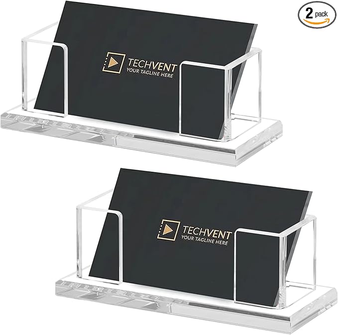 Weiai Acrylic Business Card Holder Stand for Desk, 2 Pieces Modern Clear Base Business Card Organizer Display