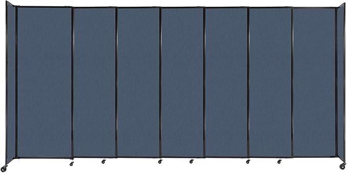 Versare Straightwall Sliding Portable Wall Partition | Freestanding Office Dividers | Locking Wheels | Temporary Room Separator | 15'6'' Wide x 7'6'' Tall Ocean Fabric Panels