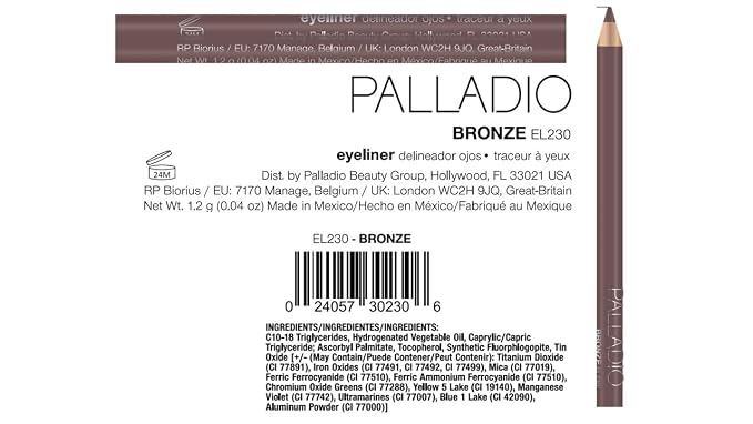 Palladio Wooden Eyeliner Pencil, Thin Pencil Shape, Easy Application, Firm yet Smooth Formula, Perfectly Outlined Eyes, Contour and Line, Long Lasting, Rich Pigment, Bronze