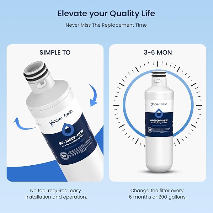 GLACIER FRESH LT1000PC Replacement Water Filter, Compatible with LT1000PC/PCS, LT1000PC, LT-1000PC Water Filter and LT120F ADQ73334008 Fresh Air Filter 4 Pack