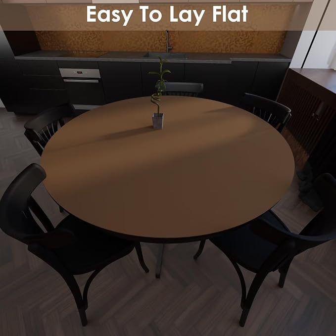 Round Table Pad, 1.8mm Thick, Dia.54 Inch, Leather Table Cover, Dining Table Protector, Table Top Protector (Dia.54, Mud Color + Champagne Gold)