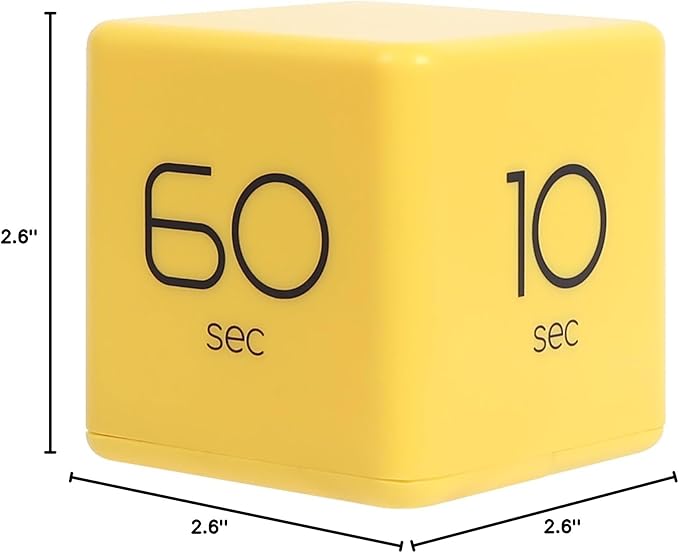 mooas Cube Timer (Yellow), Timers Cube Flip Block Timers Productivity Gravity Sensor Time Management for Kids ADHD Classroom Kitchen Desk Workout Cooking Study 10, 20, 30, 60 Seconds Timer Setting