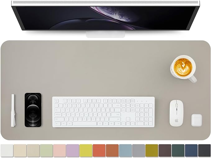 Leather Desk Mat - Non-Slip PU Desk Pad for Office and Home - Desk Organization and Accessories - Ideal for Large Mouse Pad and Desk Mats on Top of Desks (Light Gray,36"x 17")