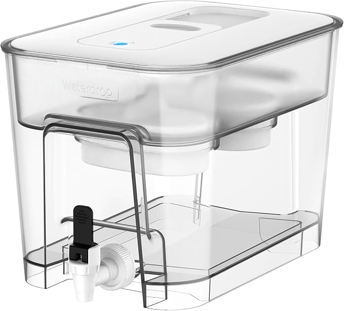 Waterdrop WFD-22L-DF Water Filter Dispenser, 40-Cup Water Purifier, White | 2 Built-in Filters, 8X Faster Filtration, 400-Gallon Lifespan, 10X Longer Lifetime, Reduces Chlorine, PFOA/PFOS
