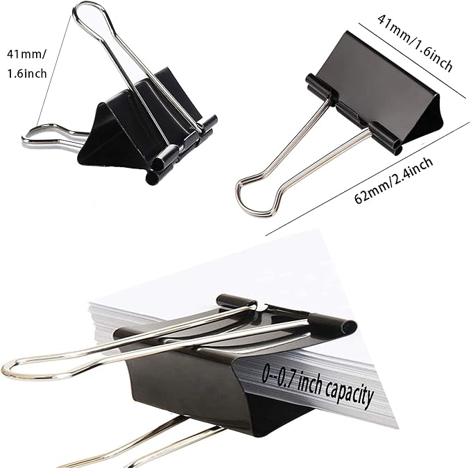 Large Binder Clips 1.6 Inch (60 Pack), Big Binder Clips for Office and Home Supplies, Black