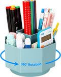 LETURE Desk Organizer, 360-Degree Rotating Pen Pencil Holder, 5 Compartments Desktop Stationary Organizer, Home Office Art Supply Storage Box Caddy (BLUE)