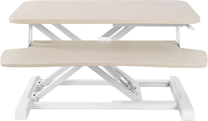 VIVO 26 inch Desk Converter, K Series, Height Adjustable Sit to Stand Riser, Dual Monitor and Laptop Workstation with Keyboard Tray, Light Wood Top, White Frame, DESK-V026KF