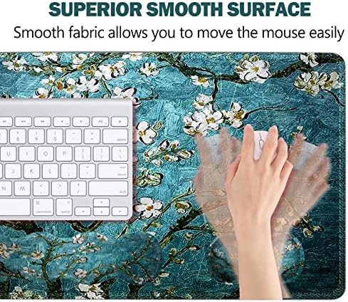 Upgraded Extended Gaming Mouse Pad, Keyboard Wrist Rest Pad, Wrist Support Mousepad Set, Artso Large Stable Rubber Base Stitched Edges, Multifunctional Desk Pad 35 x15.5 in, Blue Van Gogh Painting