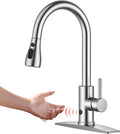 FORIOUS Touchless Kitchen Faucet with Pull Down Sprayer, Brushed Nickel Hands-Free Smart Motion Sensor Sink Faucet Single Handle Contemporary, Suitable for Farmhouse Laundry Camper RV Bar