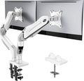 HUANUO Dual Monitor Stand - Full Adjustable Monitor Desk Mount Swivel Vesa Bracket with C Clamp, Grommet Mounting Base for 13 to 32 Inch Computer Screens - Each Arm Holds 4.4 to 19.8lbs - White