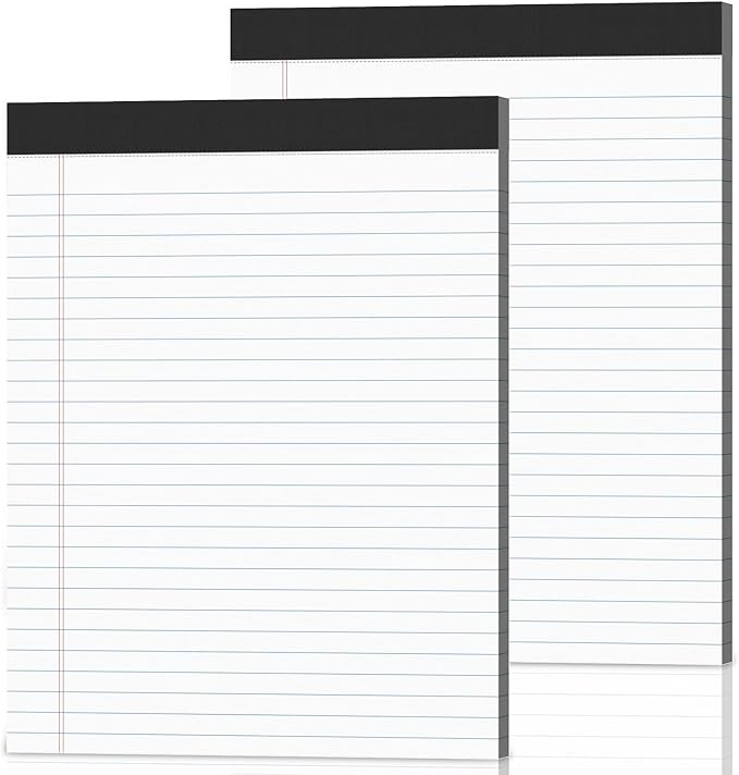 2-Pack Legal Pads 8.5"x11" Wide Ruled Note Pads - 100 Sheets (50/Pad) with Micro-Perforated Notepad & Chipboard Backing To-Do Lists Thick Lined Writing Paper Notebook for School & Office Supplies