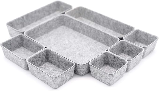 Welaxy Desk Drawer organizers tray Felt storage bins aesthetics room décor for home office dorm closet decluttering minimalist lifestyle (Gray)