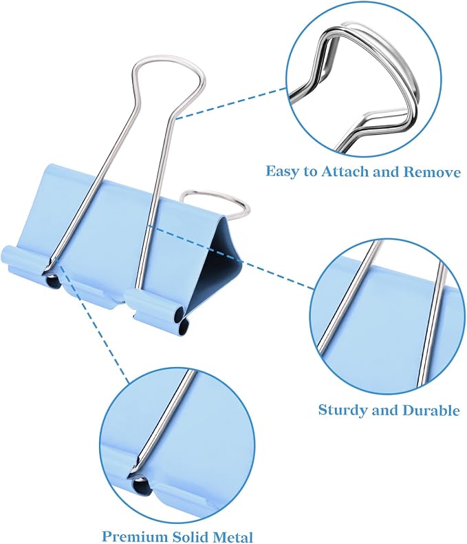 Temiary Aesthetic Binder Clips, Small Metal Binder Clip with Clear Storage Container, Binding Paperwork Clamps for School Teachers Office Supplies (Blue 0.6 Inch, 60P)